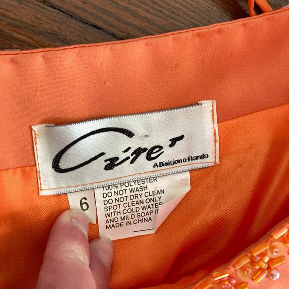 Y2K Ciret Beaded Orange Two Piece Formal Dress with Corset Tie - Picture 8 of 8